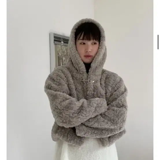 루루서울 moren hood fur jacket 그레이