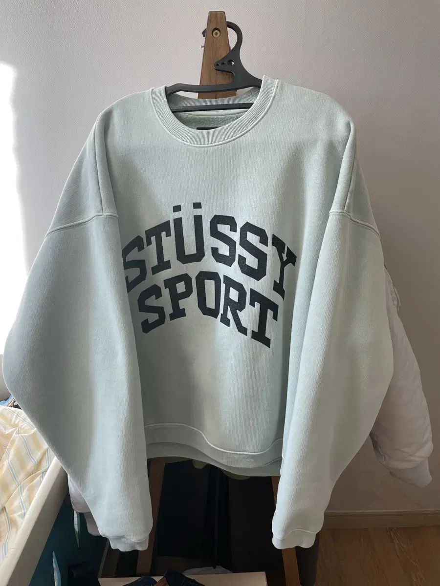 Stussy Big Crackle Sport Crewneck Man to Man Light bloo m