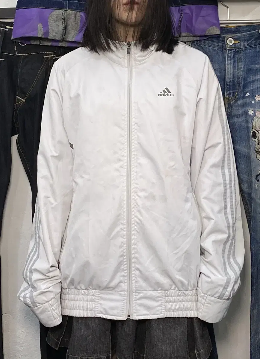 Adidas White Silver Tricot Windbreaker L