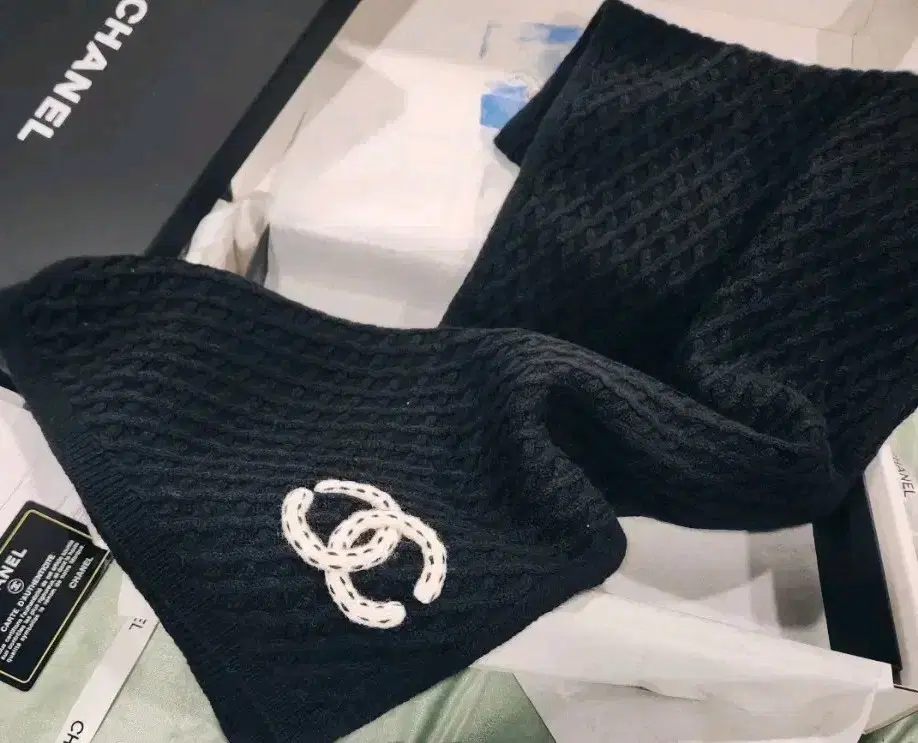 Chanel Logo Cashmere Muffler Shawl Full Box