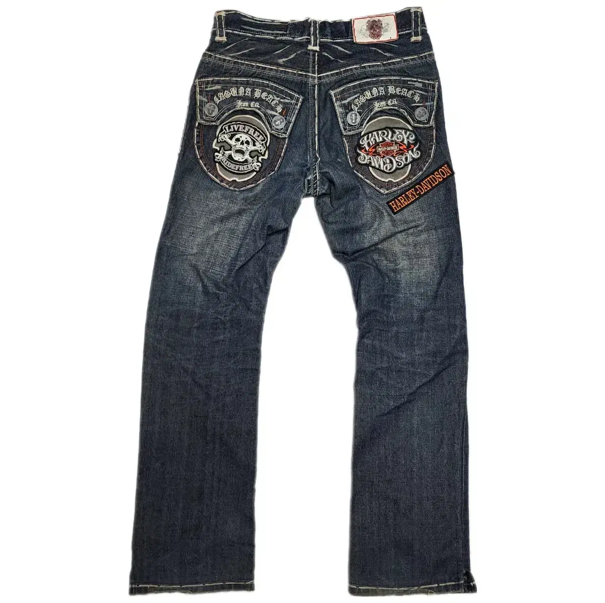 Laguna Beach Harley-Davidson Embroidered Patch Rocksyke Wash Denim Pants