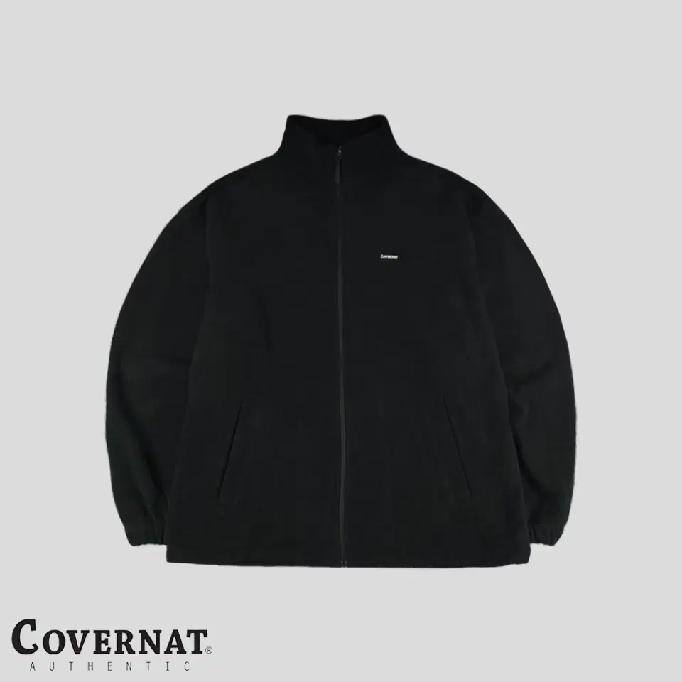 CoverNet Black Tonal Box Patch Go Fleece Hooded High Neck Zip-up Jacket XL