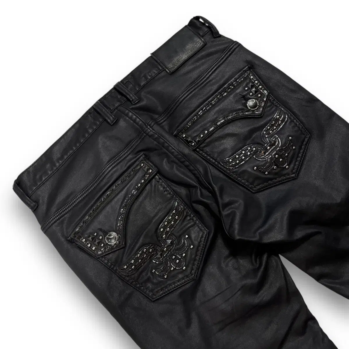 Rakshik Cloud Cross Studded Coated Brushed Biker Pants