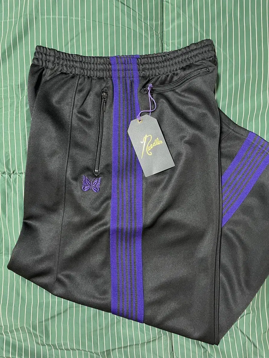 Needles HD Track Pants Poly Smooth Black Purple Gumbo S