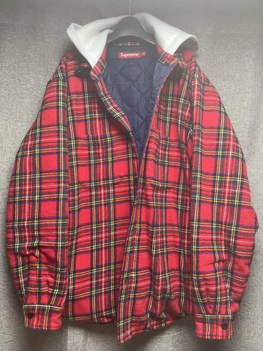 [L]Supreme Tartan Flannel Hoodie Red