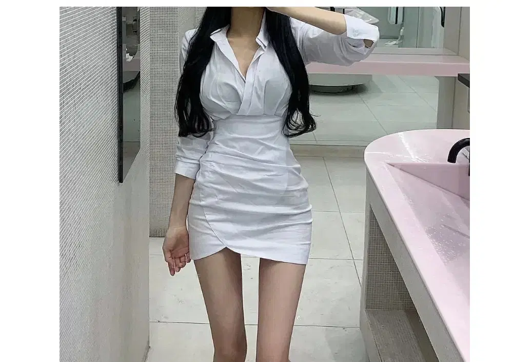 (새상품 재고정리)비비 카라 셔츠 슬림핏 스판 미니원피스