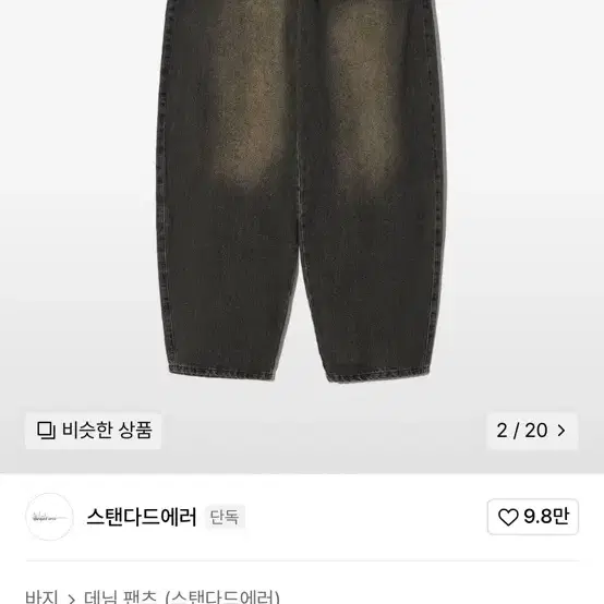 [스텐다드에러]벌룬핏 워싱 와이드 데님팬츠 빈티지 미개봉 판매