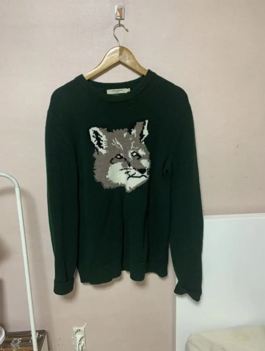 (S level)Maison Kizune Big Head Fox Dark Green Knit