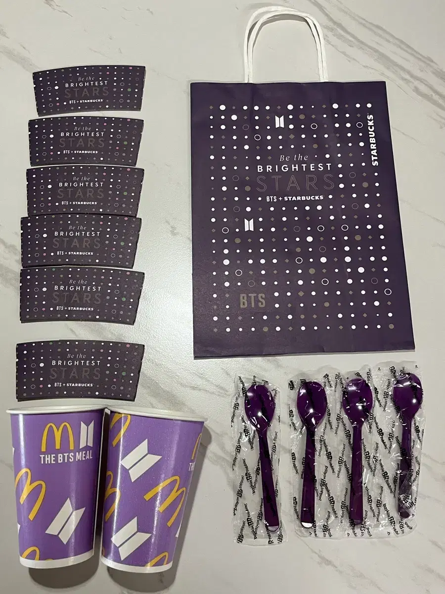 BTS x Starbucks Shopping Bag/Cup Holder, McDonald's Cup, Baskin-Robbins Bora Spoon Thing