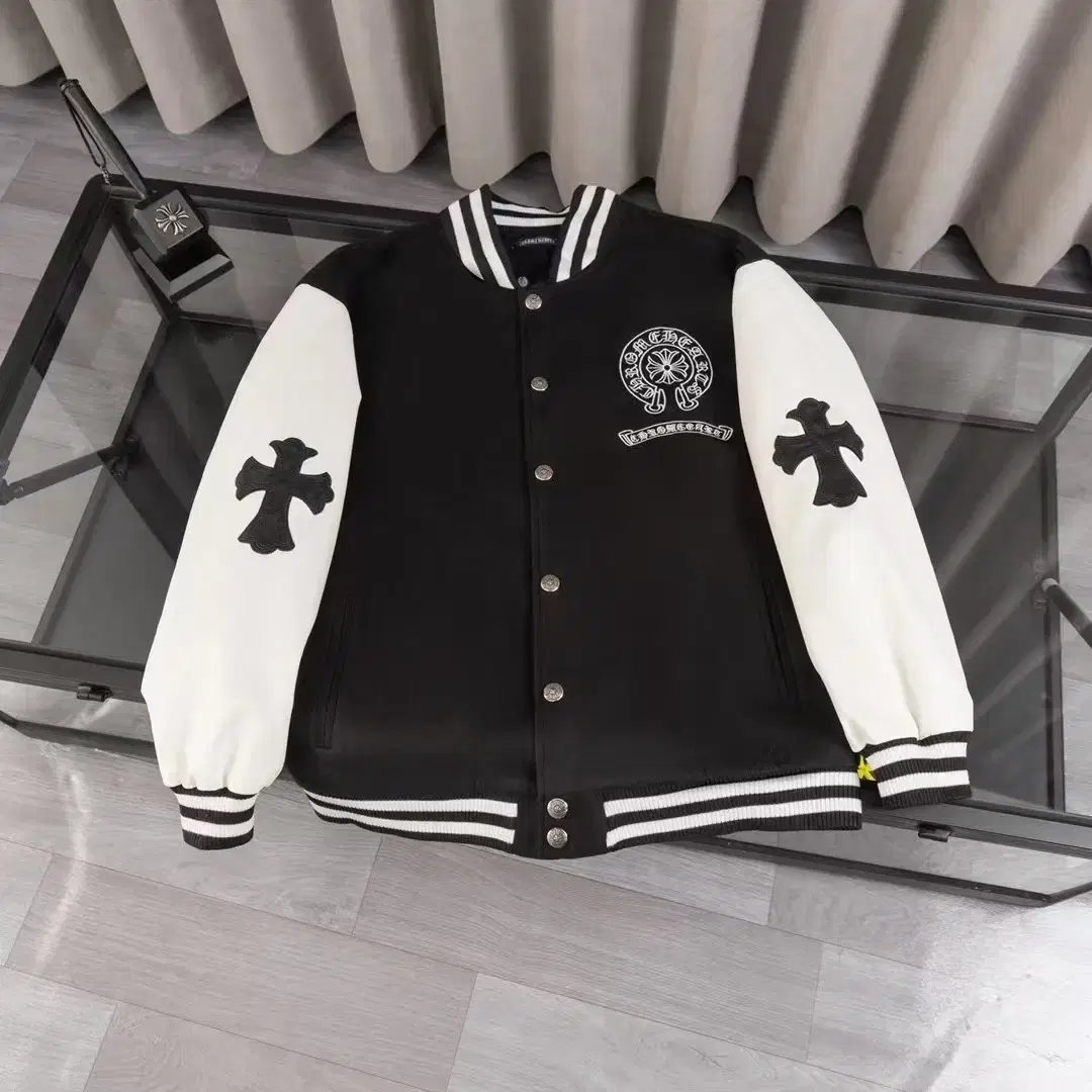 Chrome Hearts Baseball Wear Black and White Colorblocked Coat