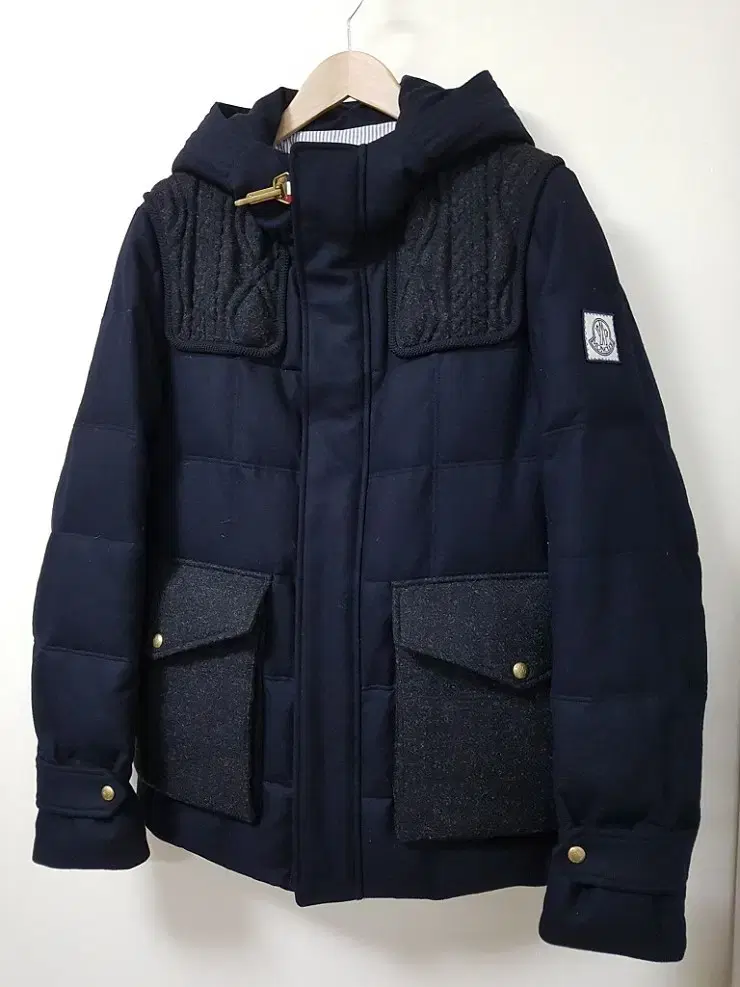 Moncler Gamma Bloo wool panel padded navy and charcoal gray