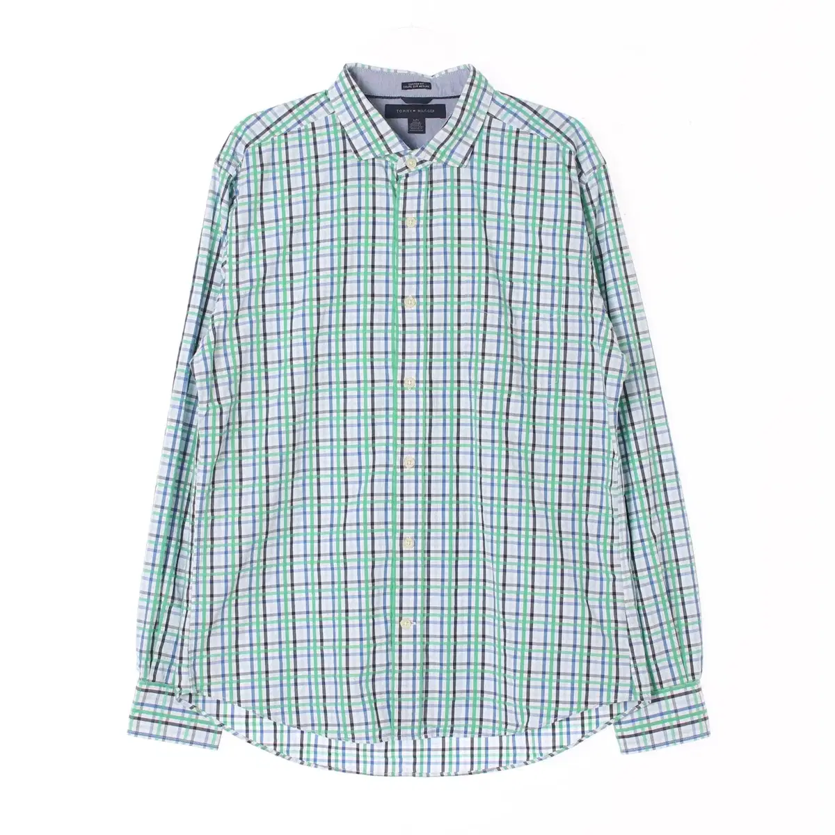 [L]Tommy Hilfiger Green Check Custom Fit Shirt