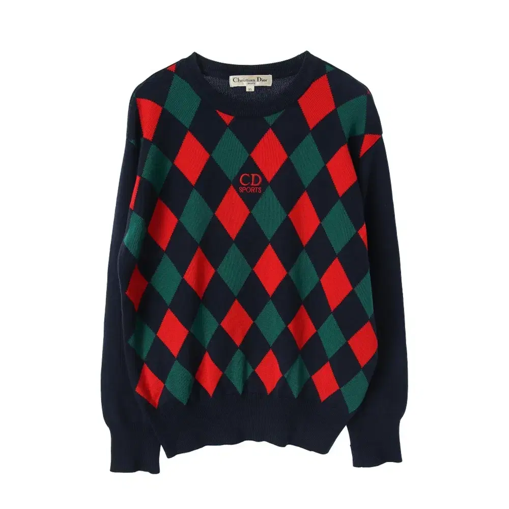 Dior Dior 100% wool embroidered logo argyle pattern crew neck long sleeve knit