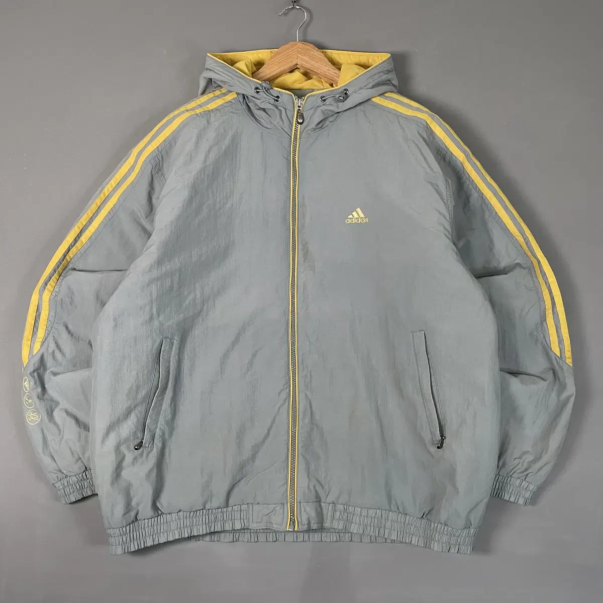 Adidas Old School Hooded Quilted Jumper Yellow Grey 110 [112004].