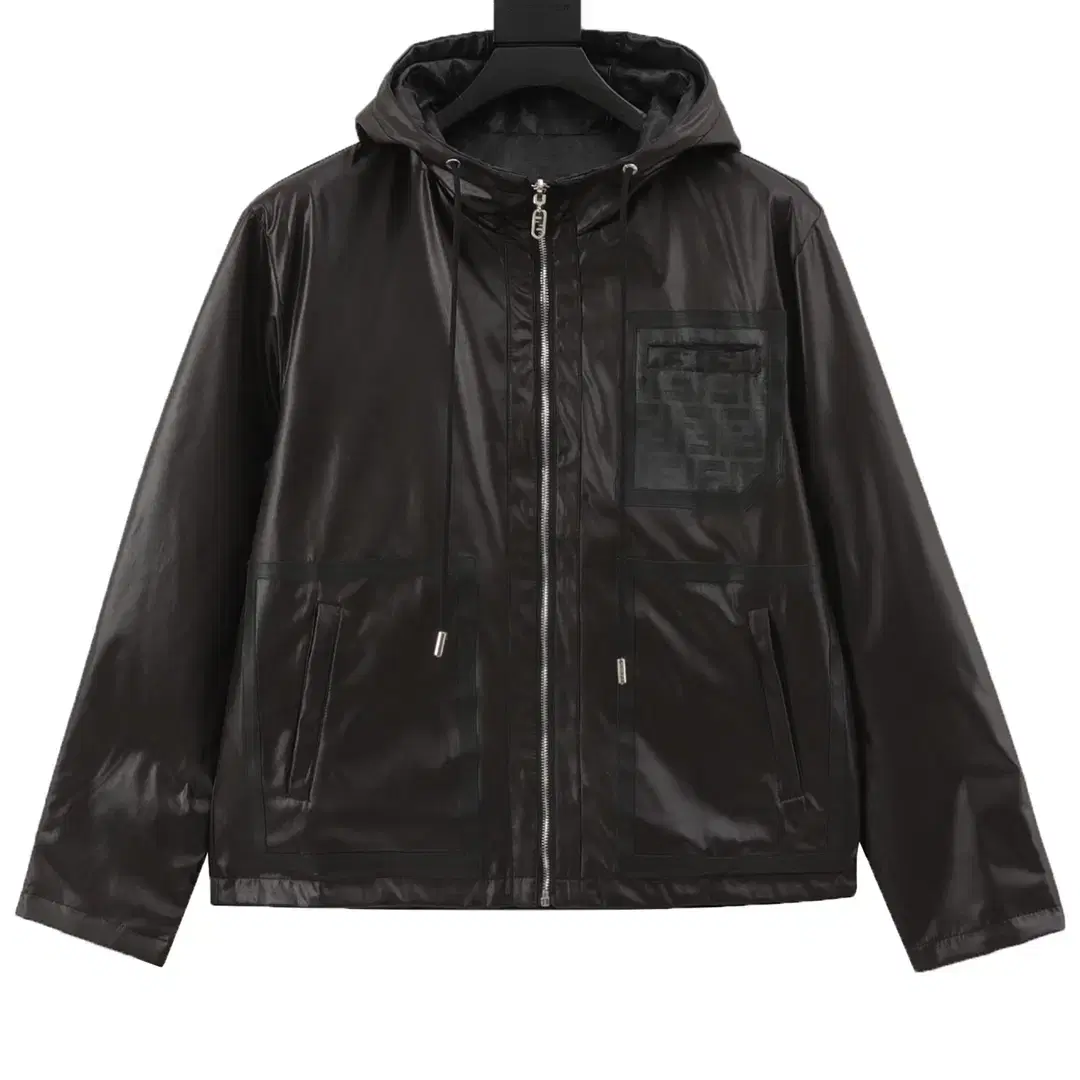 Fendi Logo Black Hooded Jacket Windbreaker Coat