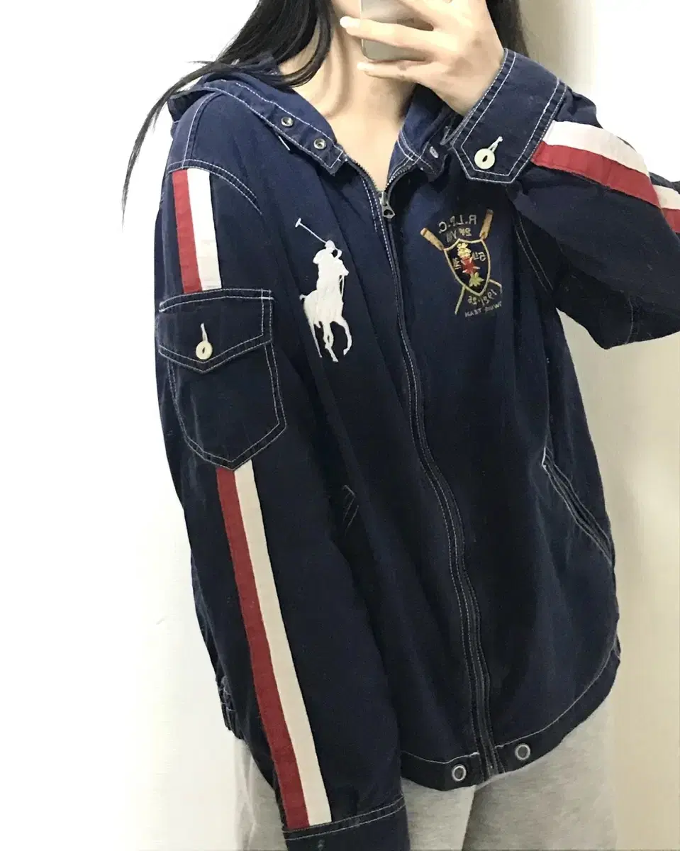 Battalion Chief Vintage Polo Big Pony Navy Layered Hooded Jacket