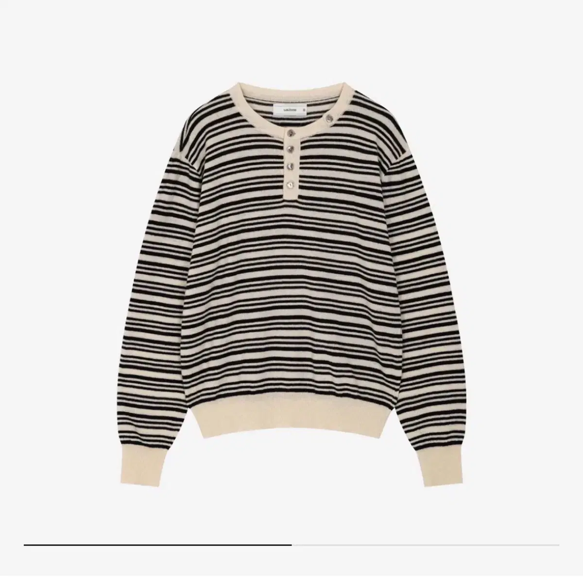 Waviness Henley Neck Knit Ivory Stripe 2