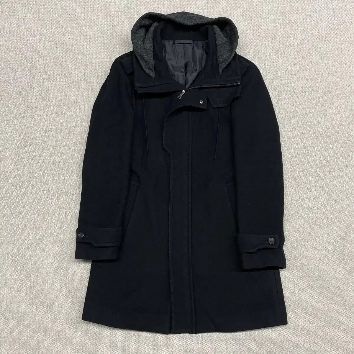 Solid Homme Cashmere Hooded Black Coat