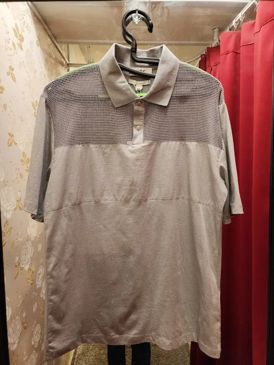 COS Mesh panel polo shirt greySize XXS