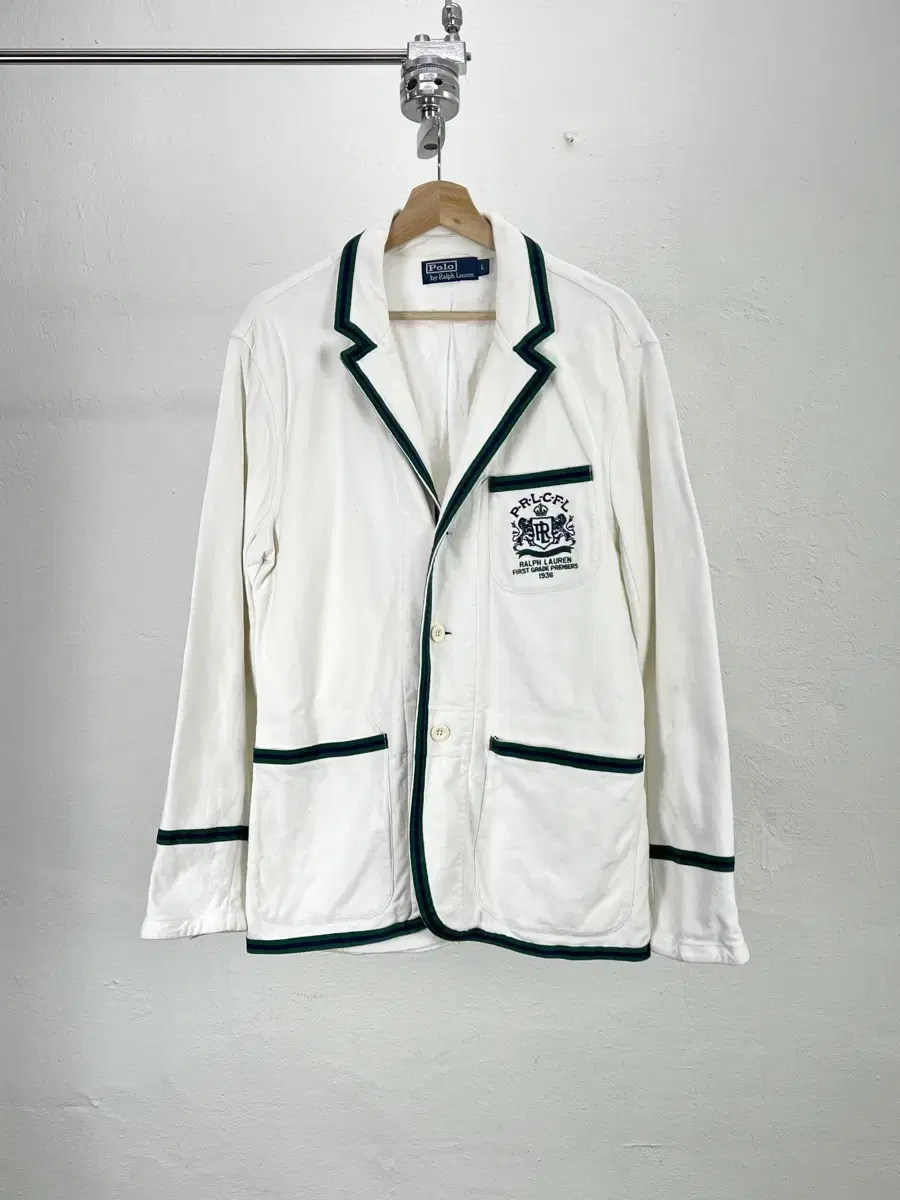 Polo Ralph Lauren White Premier Logo Herringbone 3B Piping Blazer