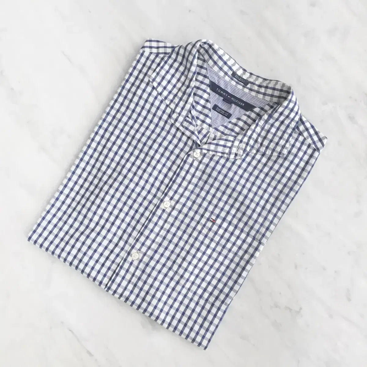 Tommy Hilfiger Deep bloo Check Long Sleeve Cotton Shirt Men's Size 110