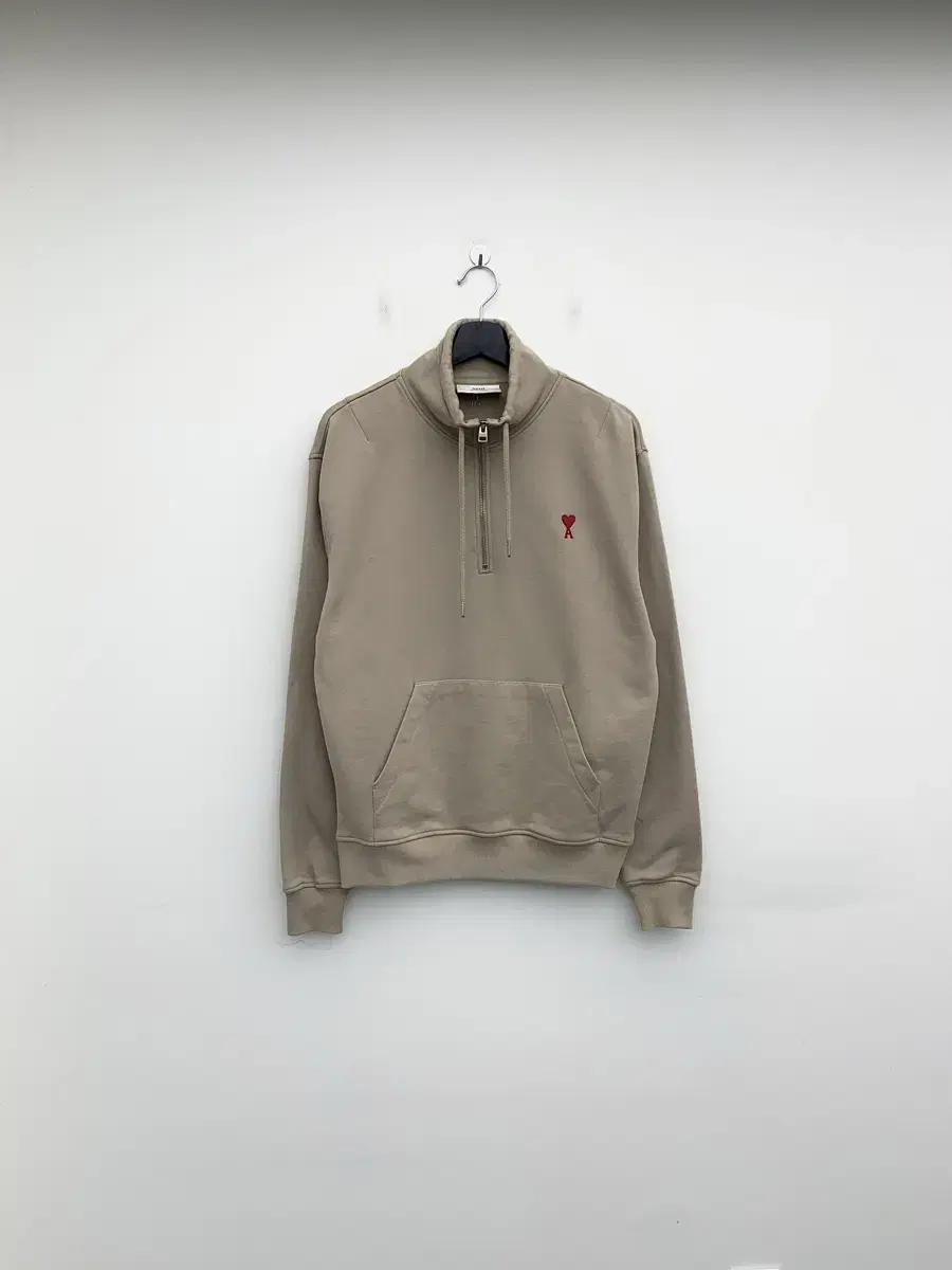 Army Beige Heart Logo Sweat Half Zip Up