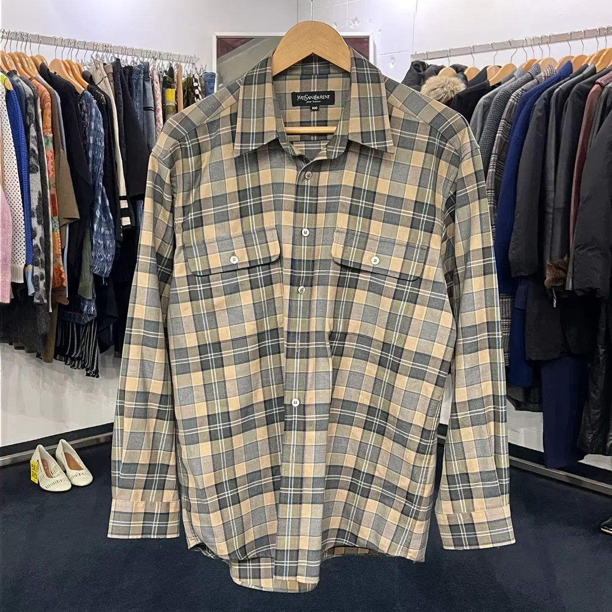 [Tacpo] [100] YSL Yves Saint Laurent Check Shirt