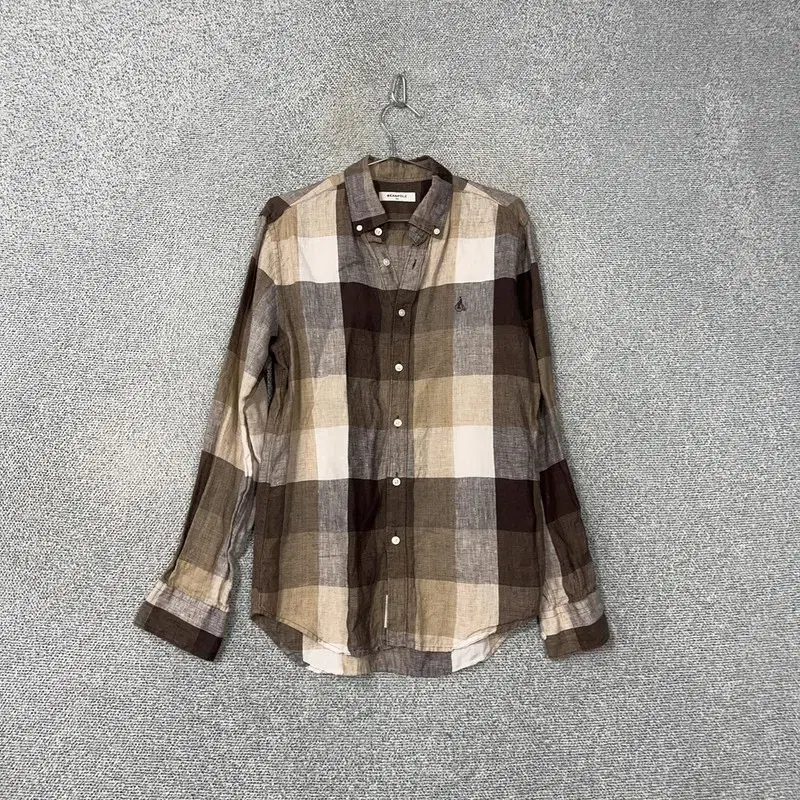 Vinpole linen check brown shirt 100