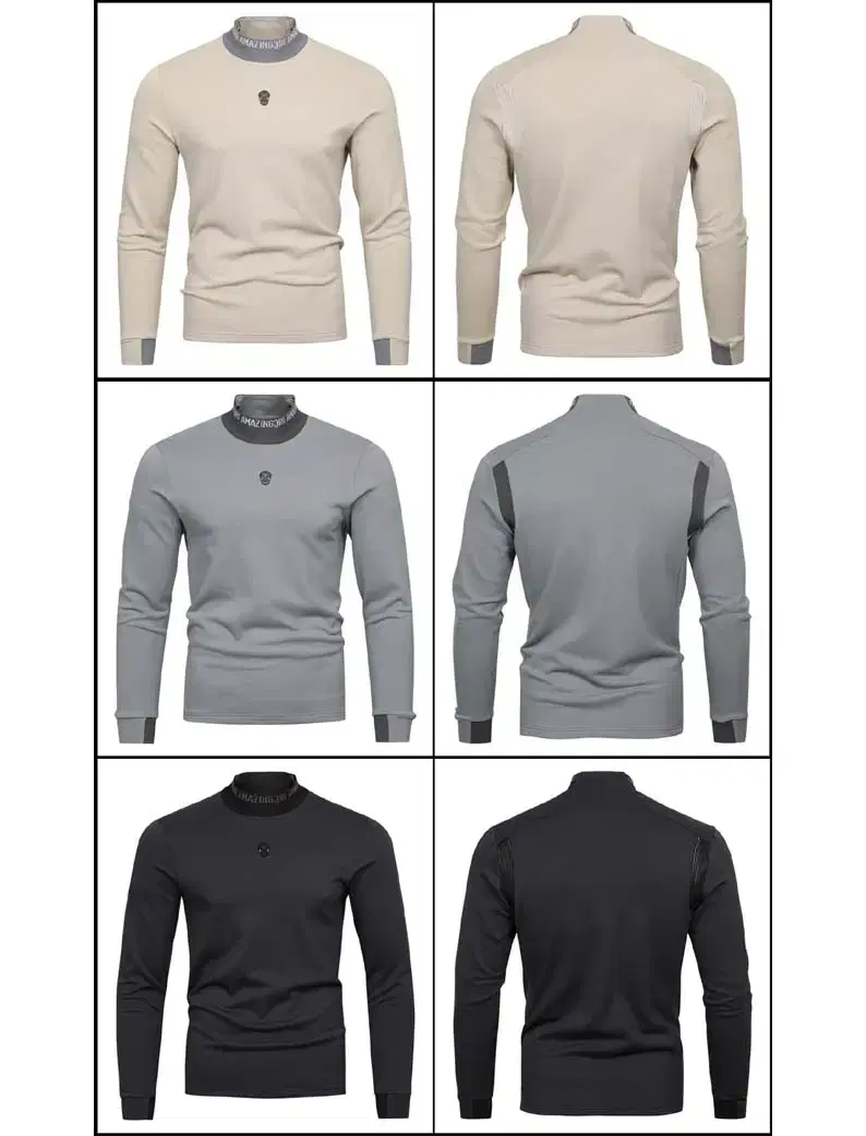 Amazing Cree High Neck Men's Brushed Long Sleeve Tee 3-Color