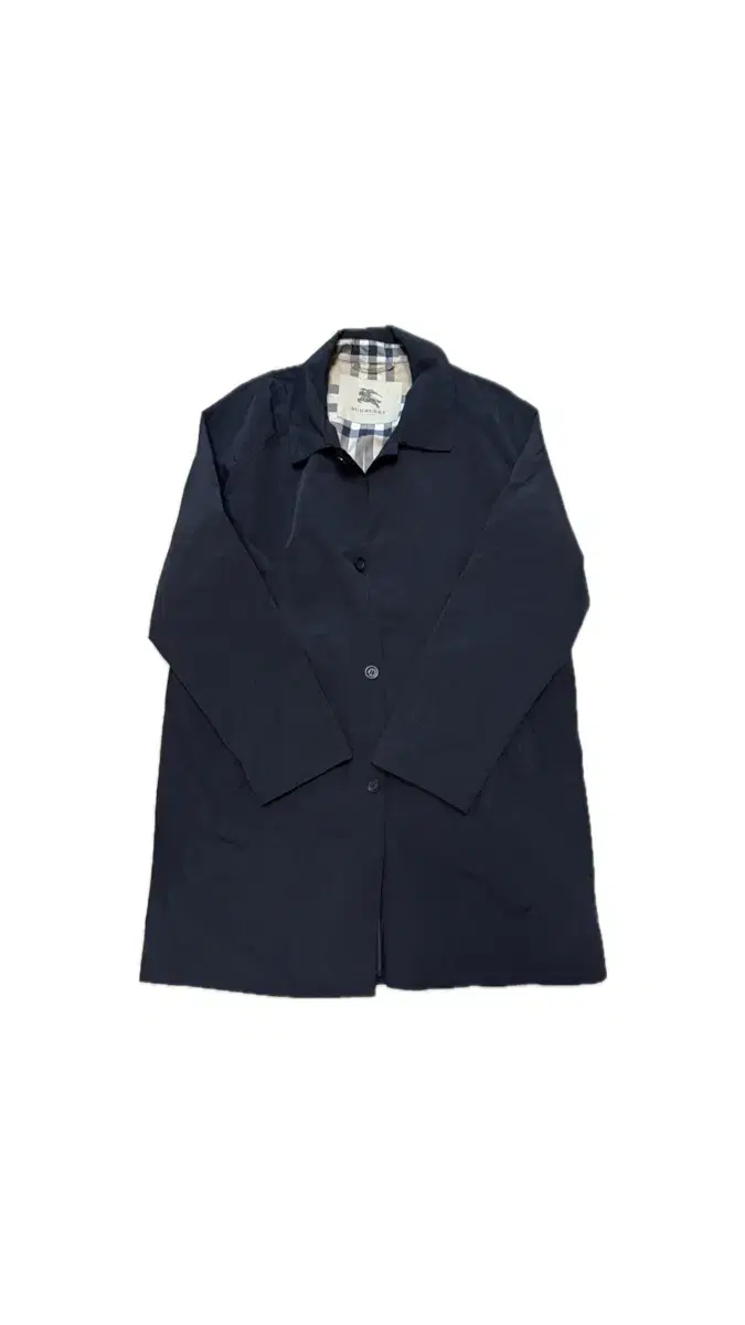 Burberry London Plaid Trench Coat Navy