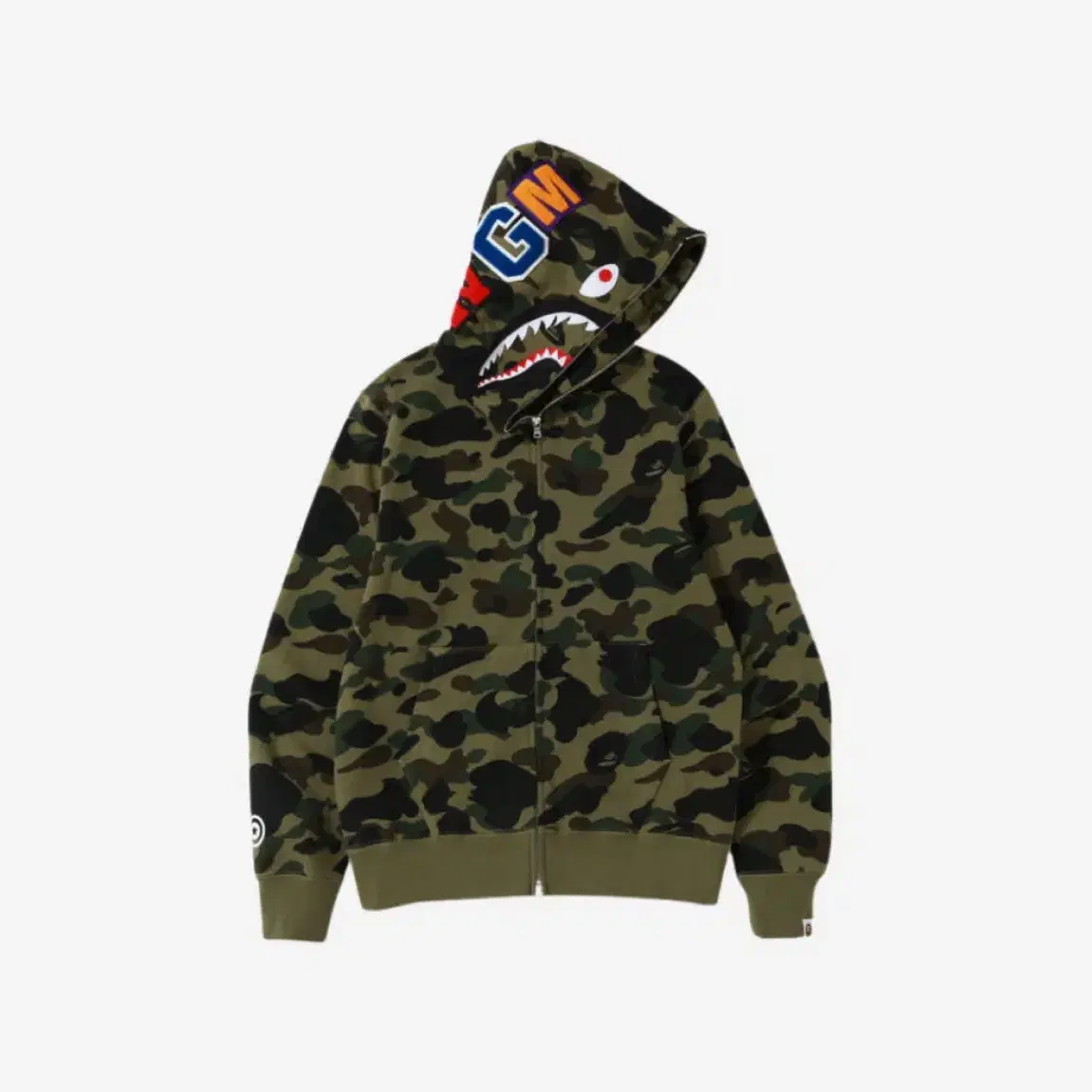 베이프 bape 카모 샤크 후드집업 녹계 S