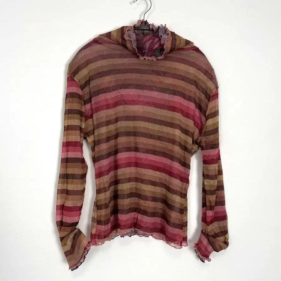 vintage sheer striped high-neck