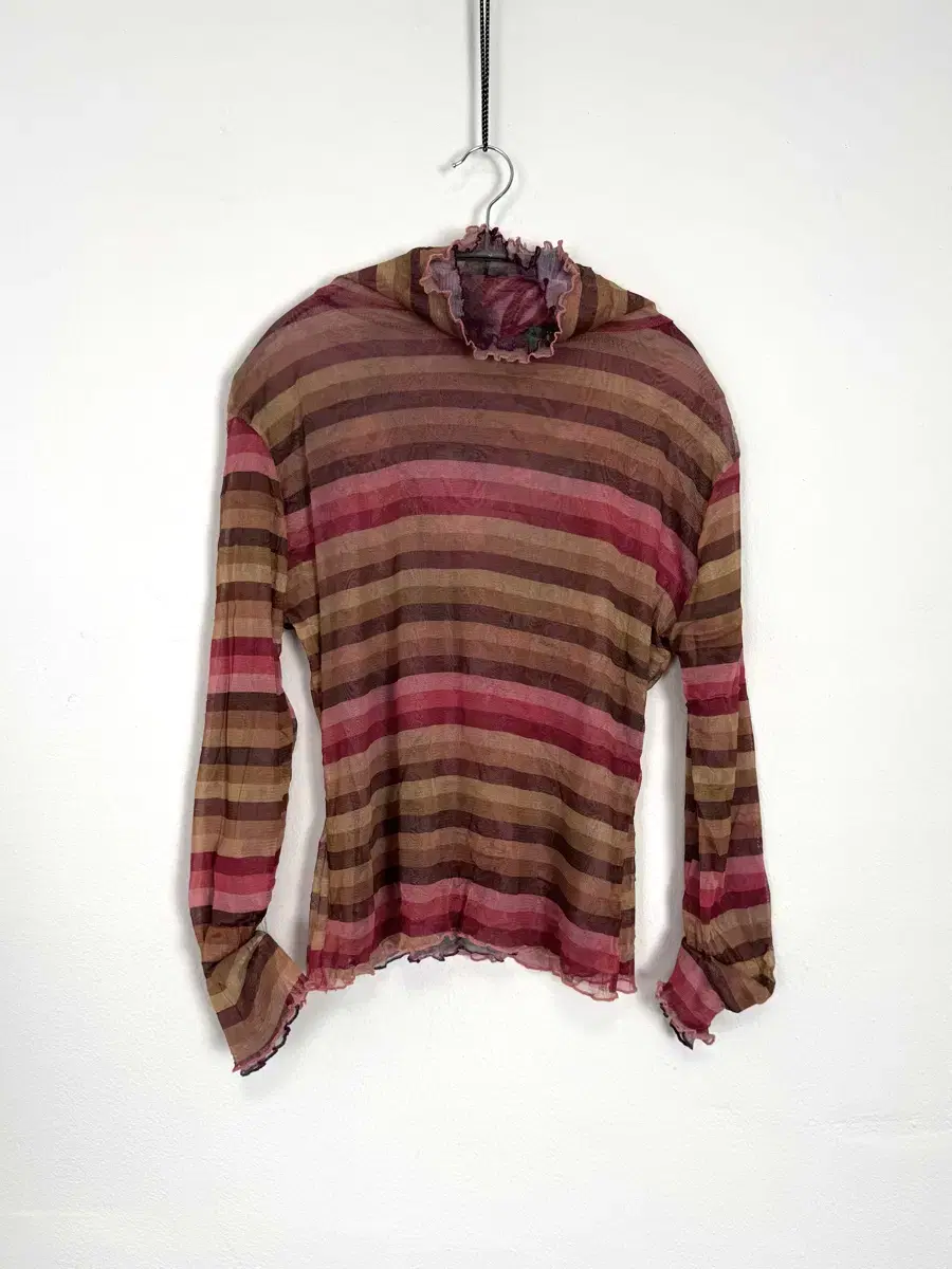 vintage sheer striped high-neck