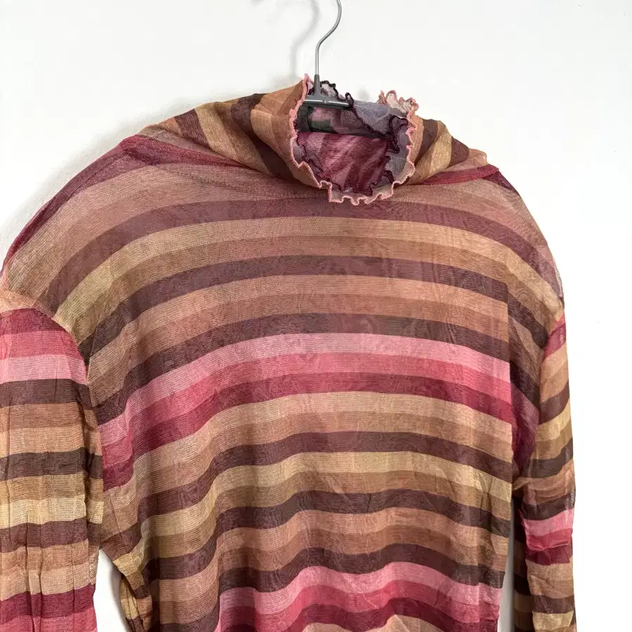 vintage sheer striped high-neck