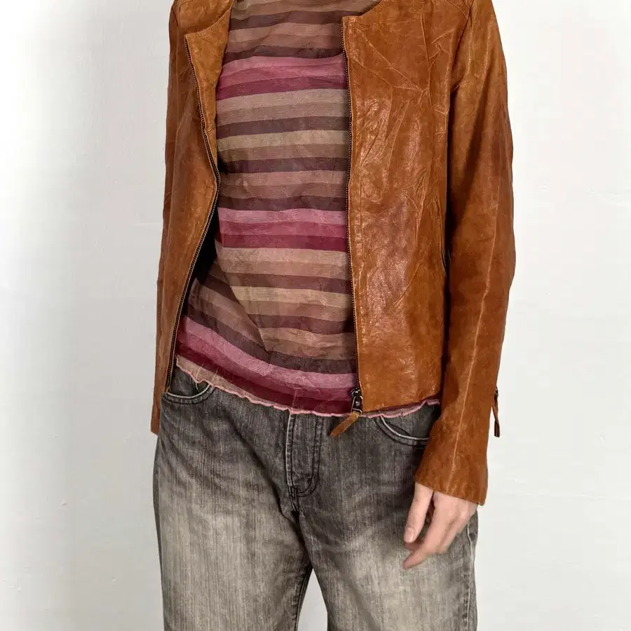 vintage sheepskin crack leather jacket