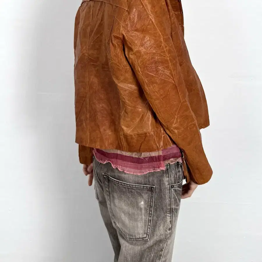 vintage sheepskin crack leather jacket