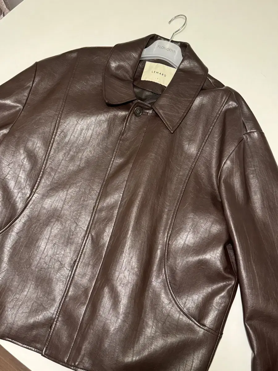 Remade Vegan Leather Incised Jacket - Brown 3 sizes