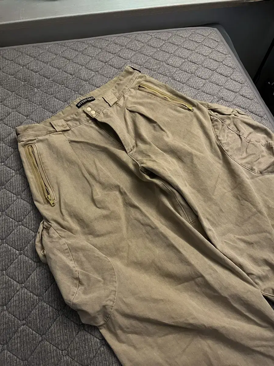 (4) Hyein Seo Washed Cargo Pants Beige Golden Size