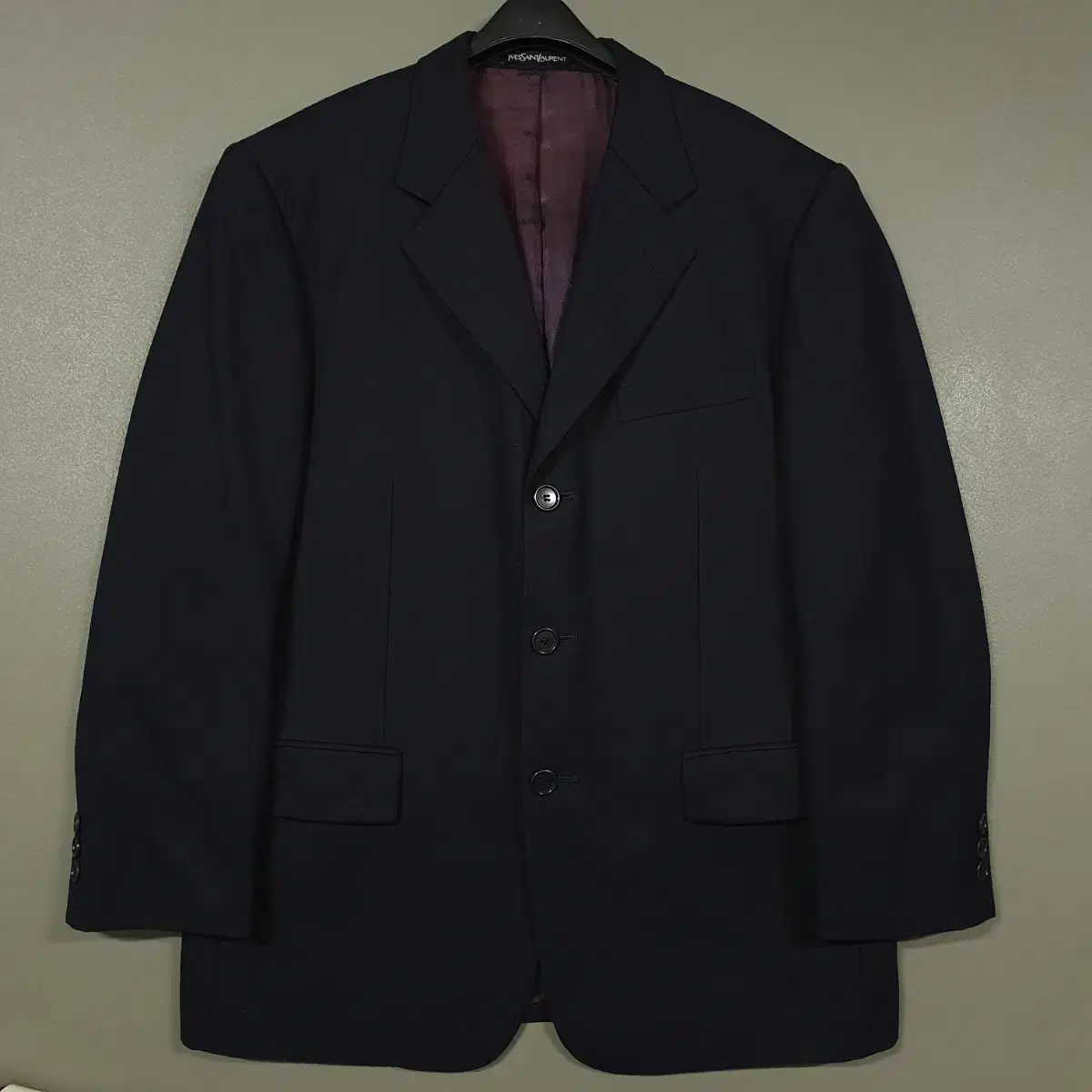 100 (L) Yves Saint Laurent Wool Single Blazer Suit Jacket Purple Black 40R