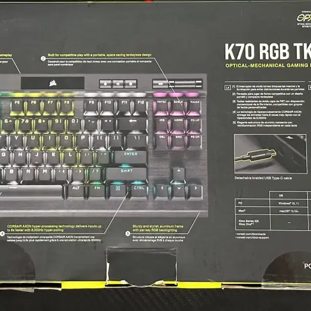 커세어 K70 RGB TKL OPX 광적축 게이밍 기계식키보드 새상품