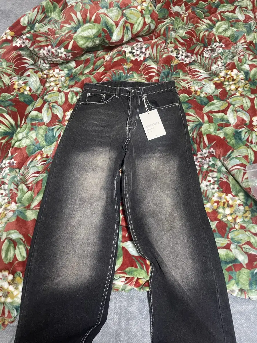 (NEW) Trilion Frontwashed Wide Denim Pants Black M