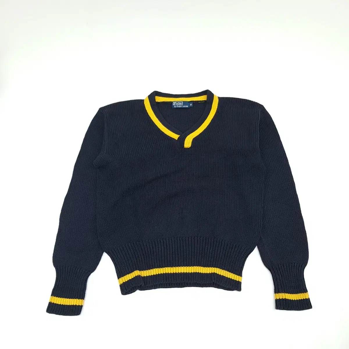 (CS088)M Polo Ralph Lauren Navy long sleeve V-neck elbow patch knit