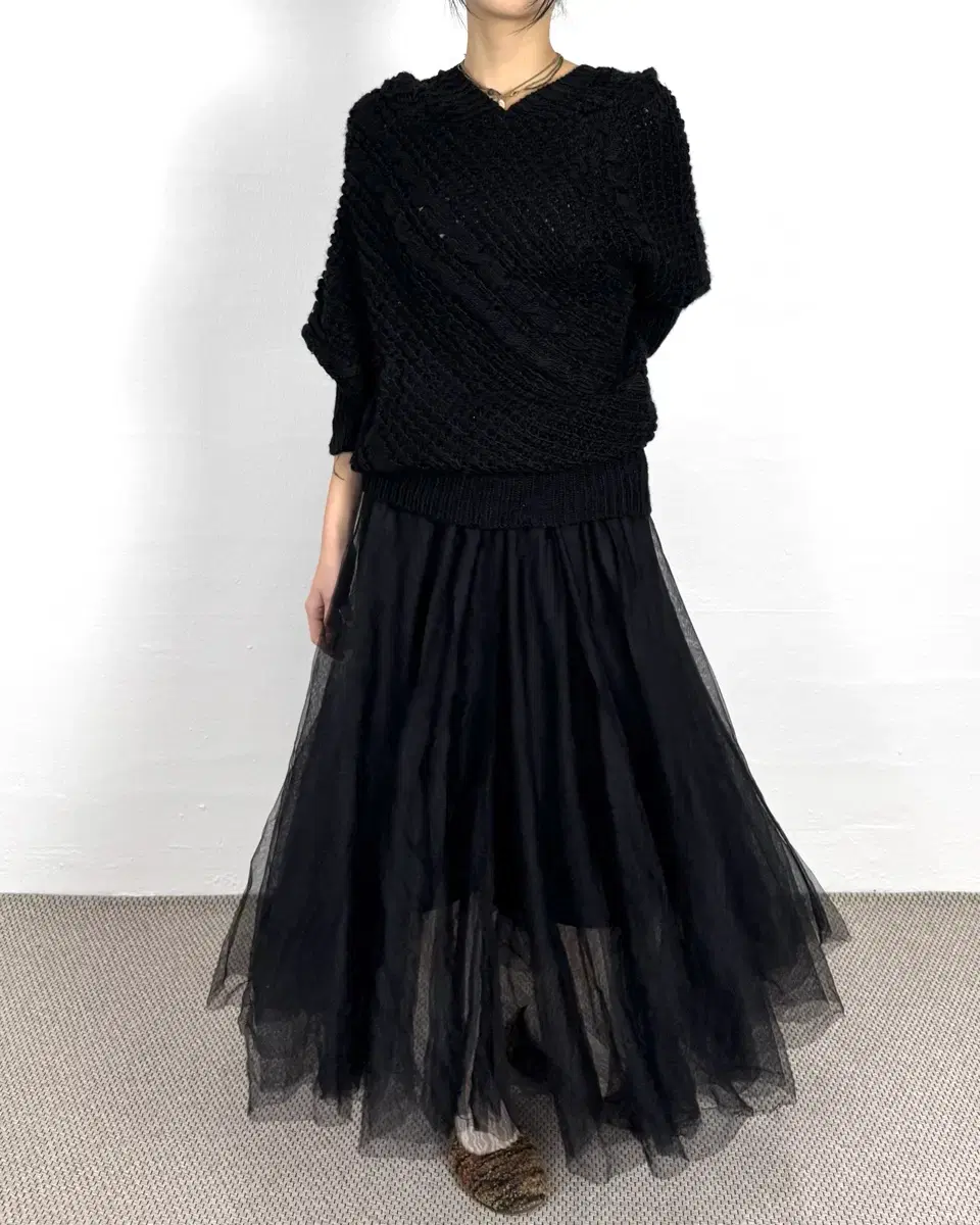 vintage black tulle layered skirt