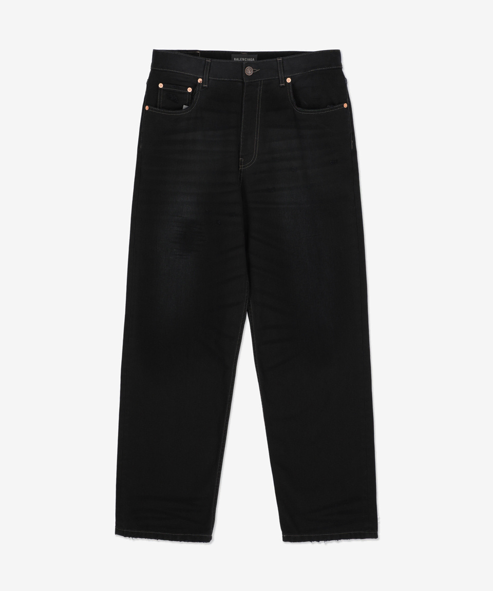 [L]Balenciaga Loose-fit exhausted denim pants black