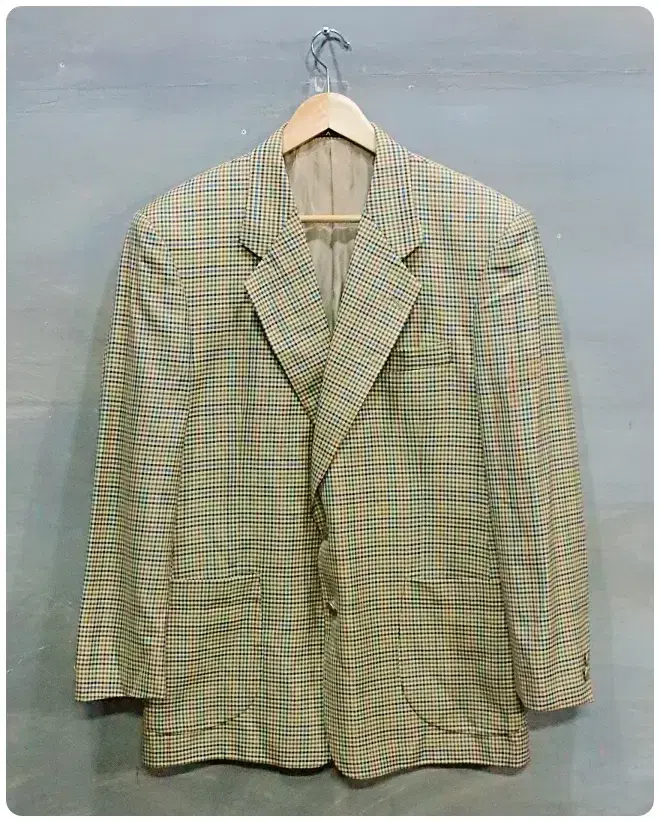 [100] Daks Classic Wool Silk Check Blazer Jacket