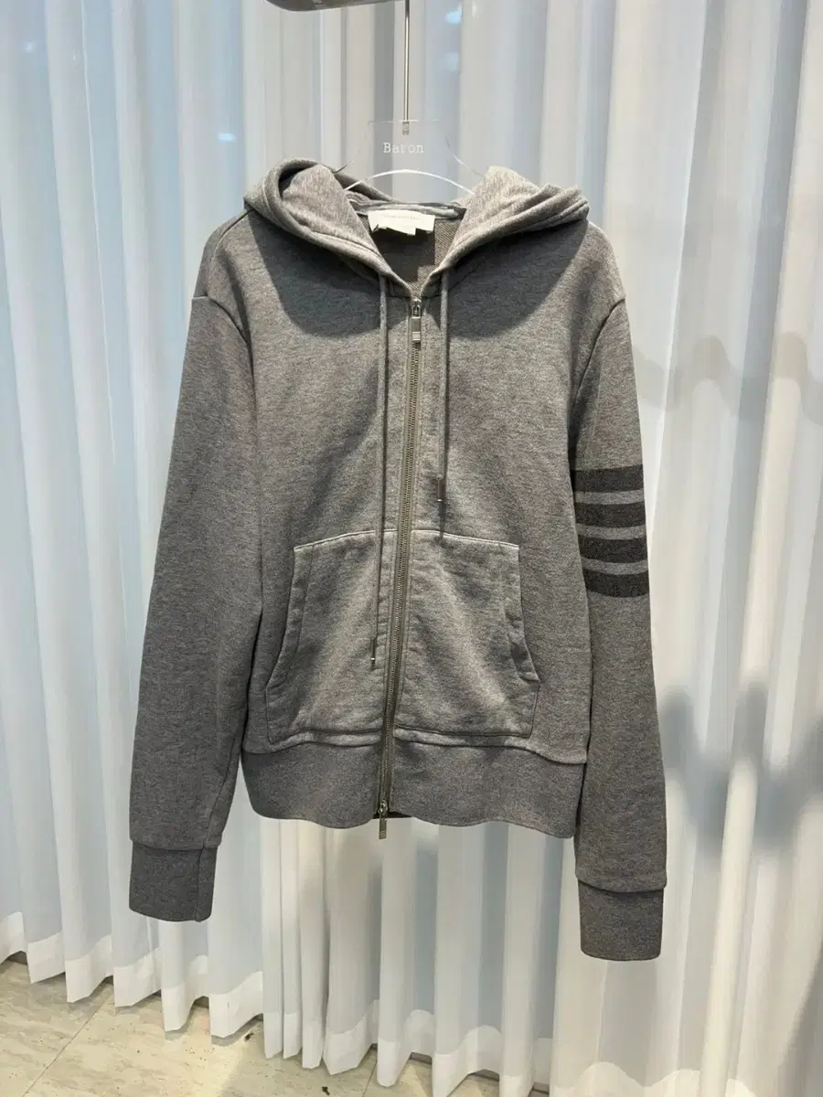 (1) Thom Browne Diagonal Armband Mid Gray Hooded Zip Up