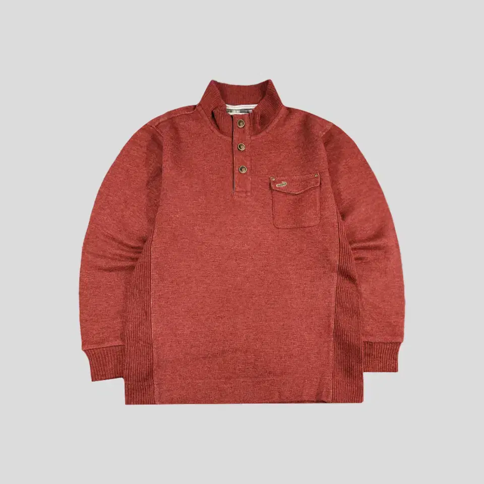 Crocodile Pigmented Brick Red Bokashi Logo Patch Chest Pocket Cotton Wool Blend Knit Tee