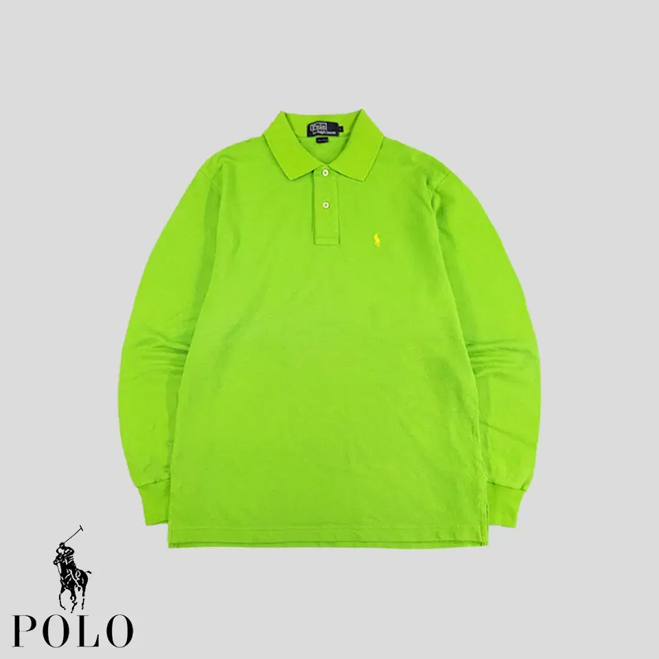 Polo Ralph Lauren Light Green Lime Yel Pony Cotton100 PK Pique Kara Neck Long Sleeve