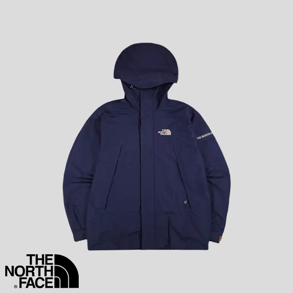 The North Face Navy Gray Embroidered Armhole Hideaway Big Pocket Nylon High Neck Windbreaker