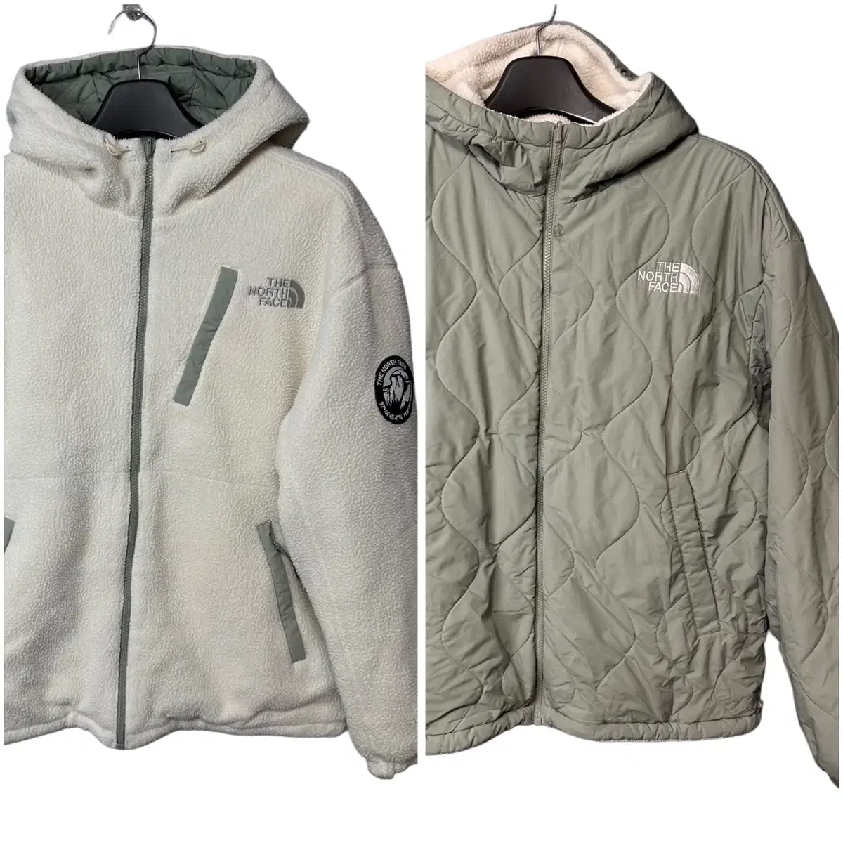 XL The North Face Light Khaki Sherpa Reversible Hooded Jumper